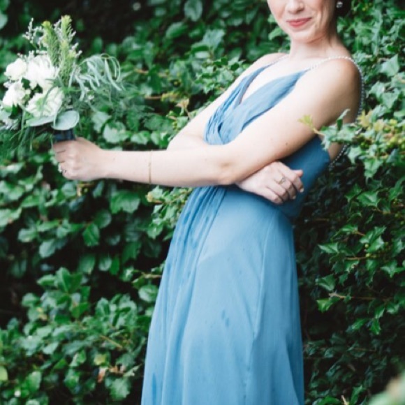 David’s Bridal slate blue bridesmaid dress - Picture 1 of 7